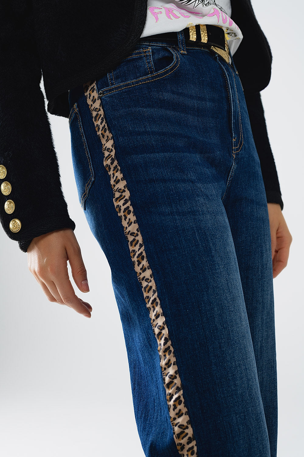 Wide leg jeans with leopard stripe on side | Just Cool Beans — jeans | the denim shop