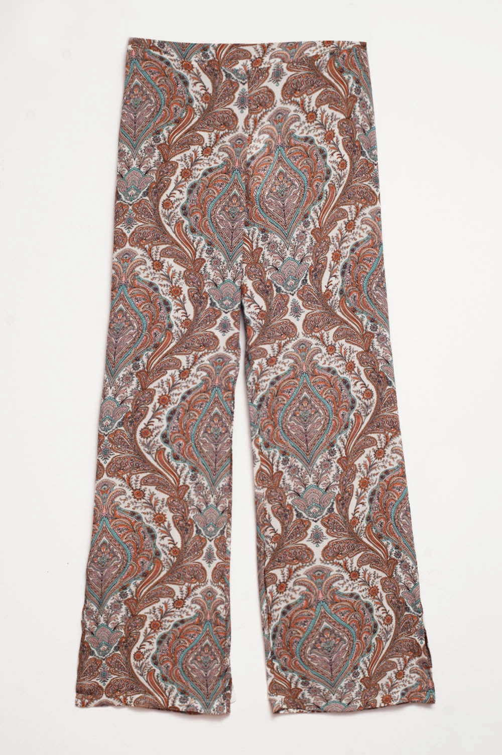 Wide leg pants in beige paisley print | Just Cool Beans — pants | bottoms