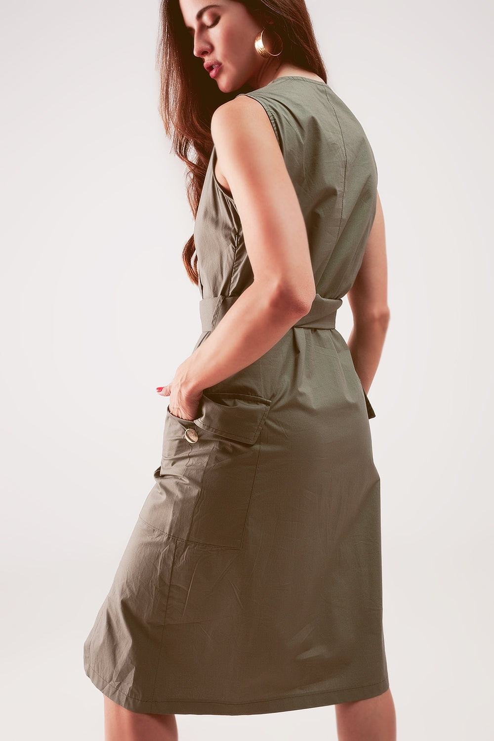 Wrap dress with tie waist detail in khaki | Just Cool Beans