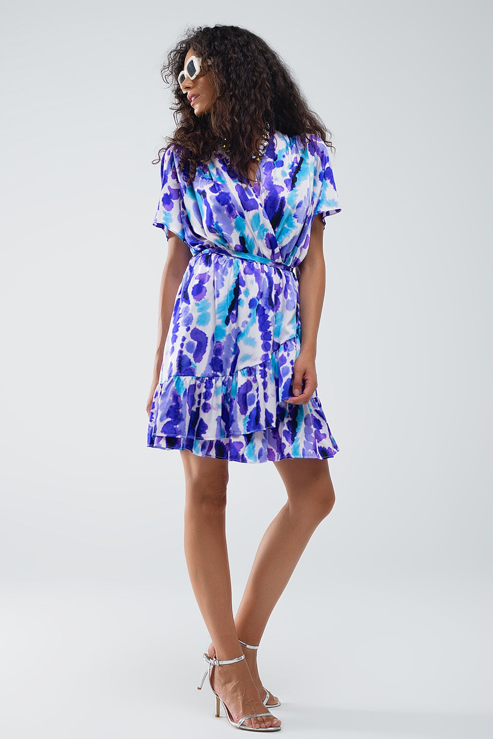 Wrap short dress in blue and purple tie-dye | Just Cool Beans — dresses | bottoms