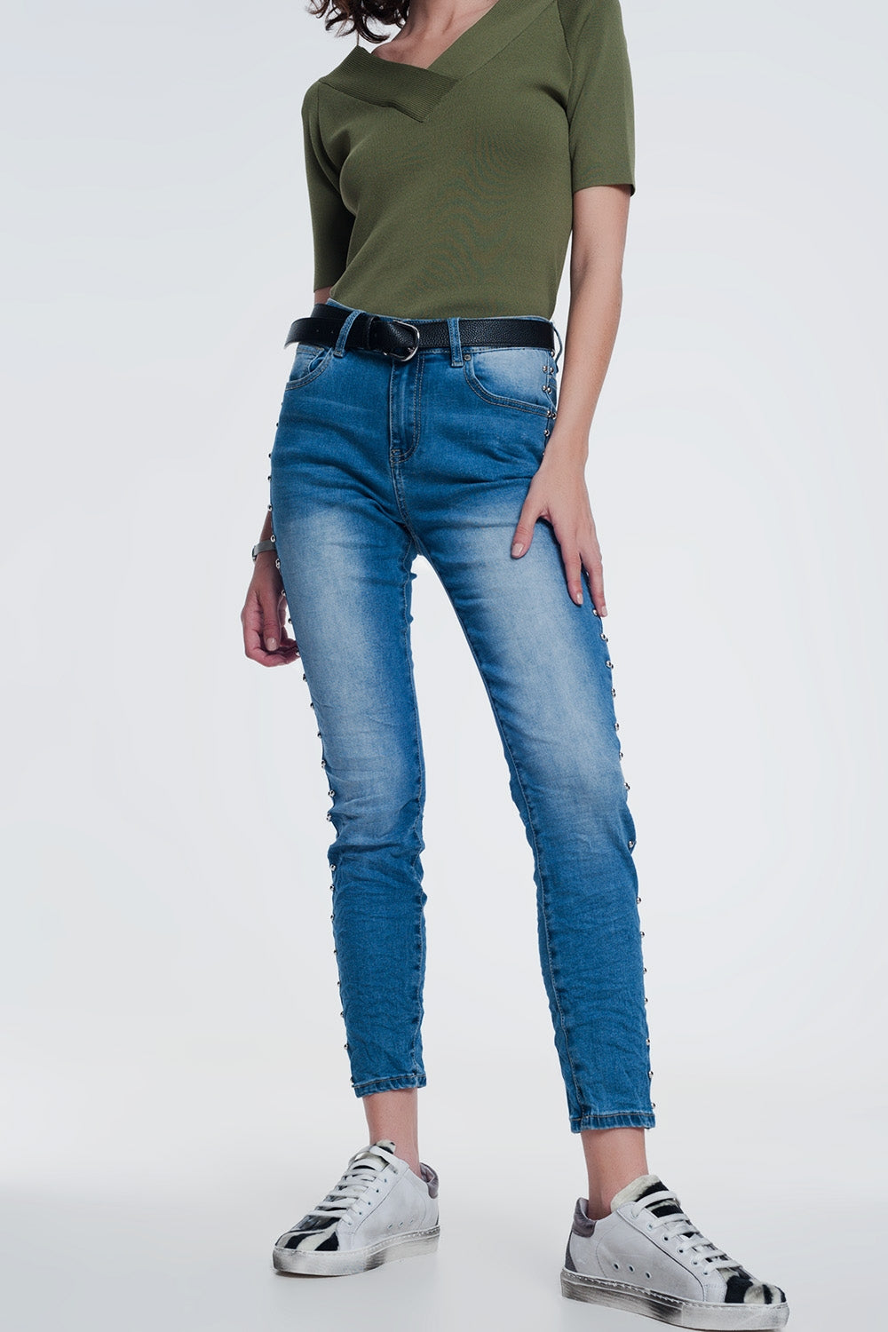 Wrinkled denim studded skinny jeans | Just Cool Beans — jeans | the denim shop