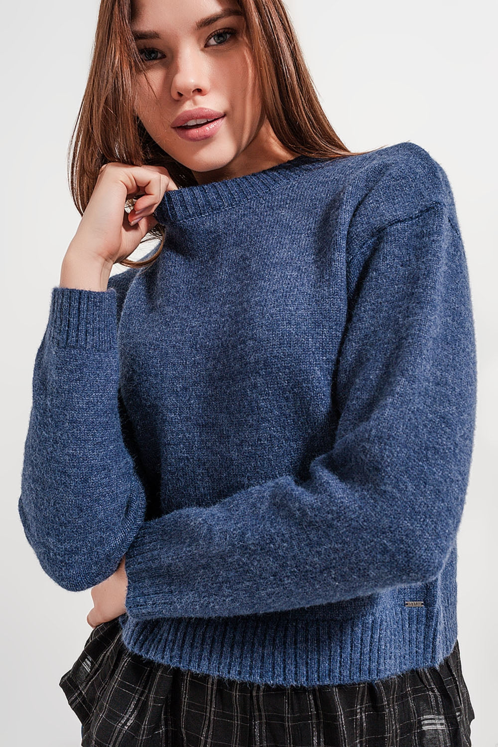 2 in 1 jumper with shirt underlay in navy | Just Cool Beans — sweaters | tops