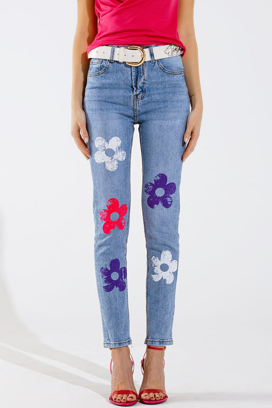 5 pocket jeans skinny with flower detail | Just Cool Beans — jeans | the denim shop