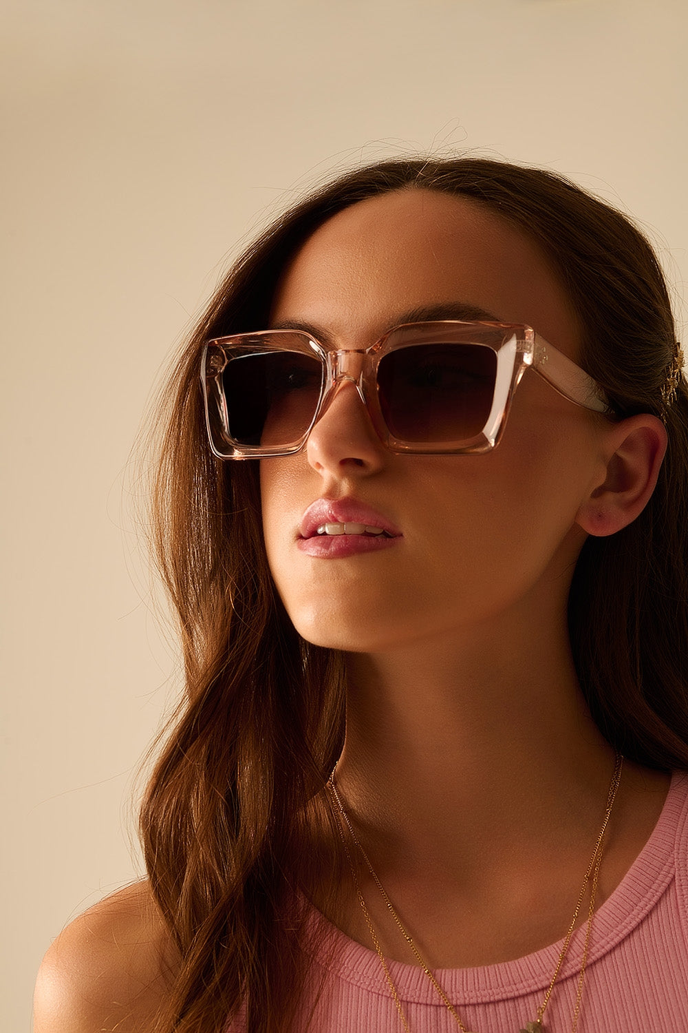 90s squared sunglasses in beige | Just Cool Beans