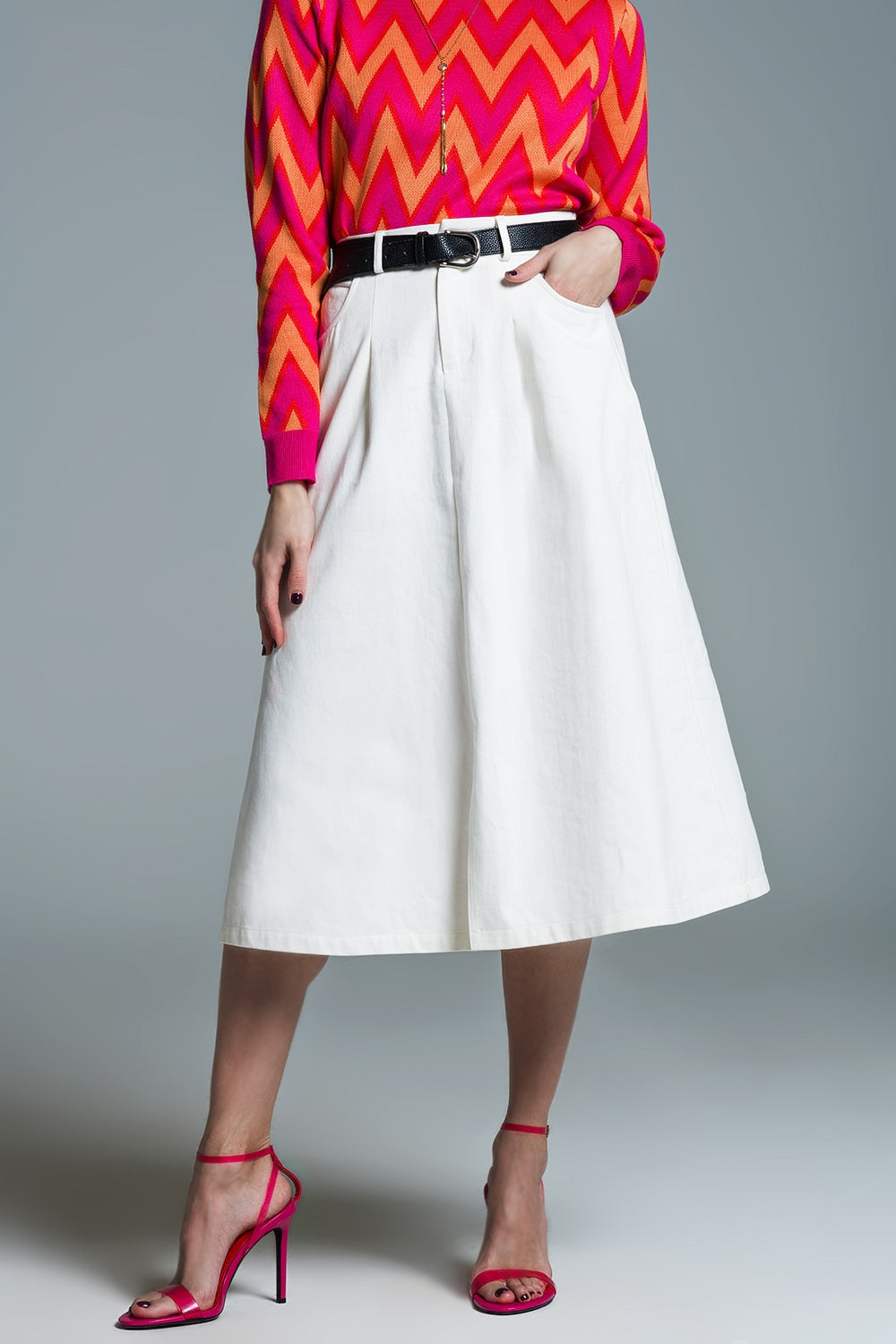 A line midi white skirt with pockets in white | Just Cool Beans — skirts