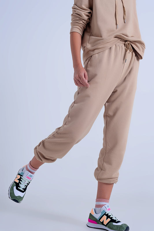 Adjustable waistband joggers in beige | Just Cool Beans — pants | bottoms