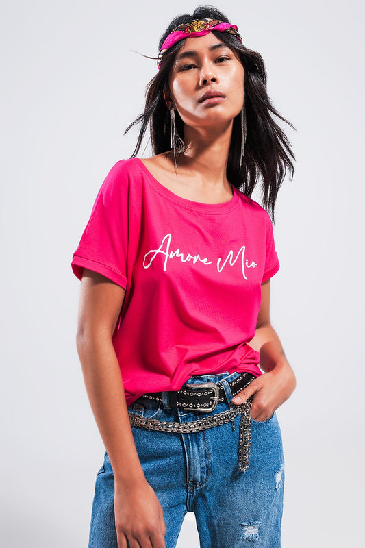 Amore mio slogan tee in fuchsia | Just Cool Beans — tops