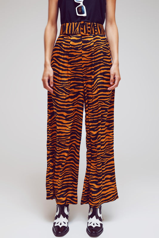 Animal print straight leg pants with wide buckle belt | Just Cool Beans — pants | bottoms