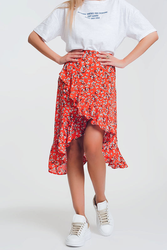 Asymetric wrap printed red skirt | Just Cool Beans — skirts