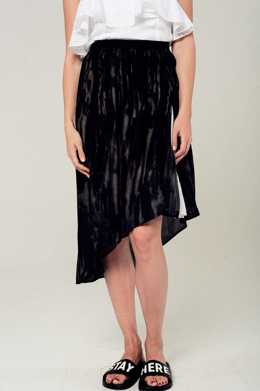 Asymmetric hem skirt in black and gray print | Just Cool Beans — skirts