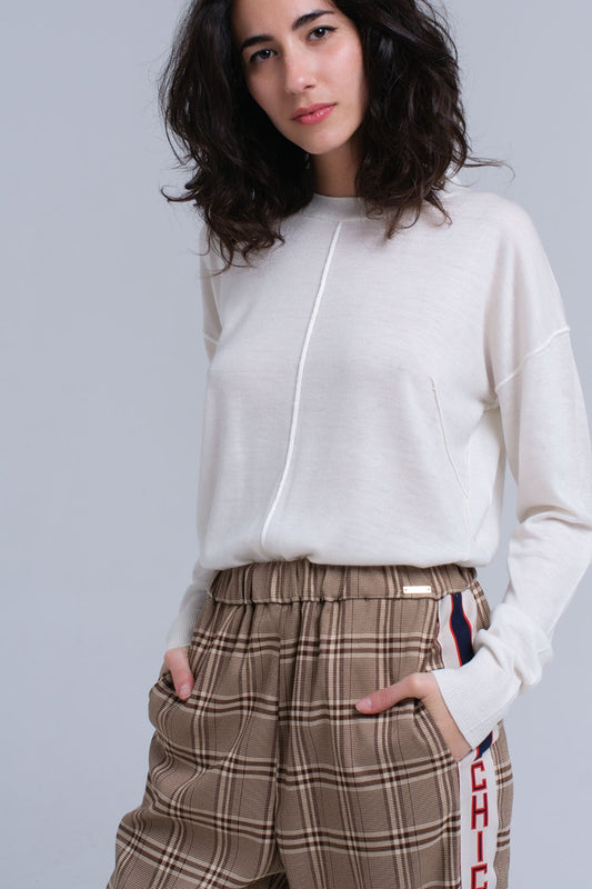 Asymmetric sweater in cream | Just Cool Beans — sweaters | tops