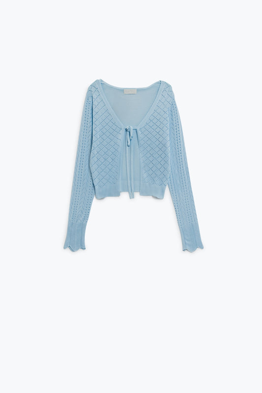 Baby blue cardigan with argyle print and tie closing | Just Cool Beans — sweaters | tops