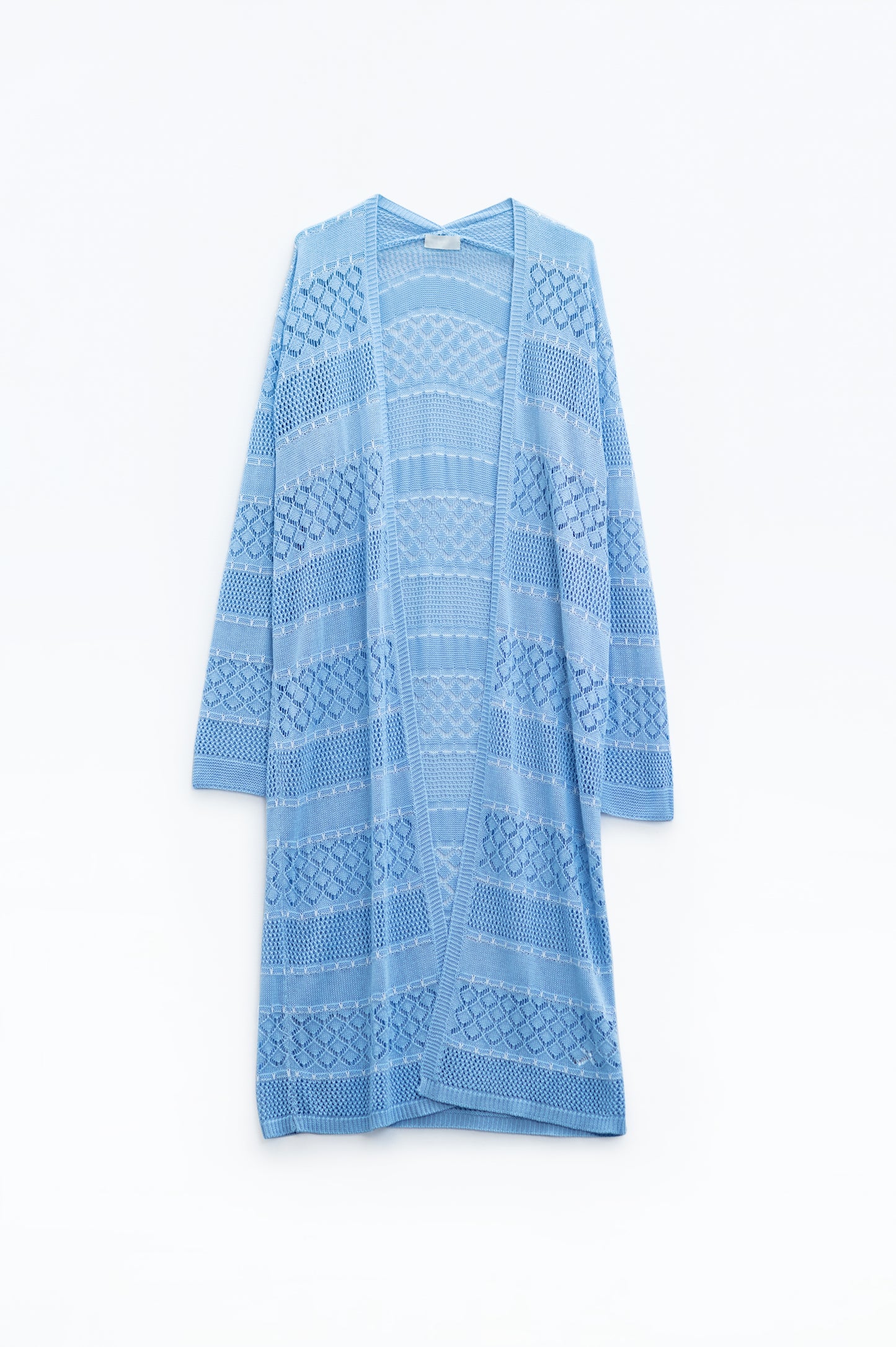 Baby blue crochet maxi cardigan with long sleeves | Just Cool Beans — sweaters | tops
