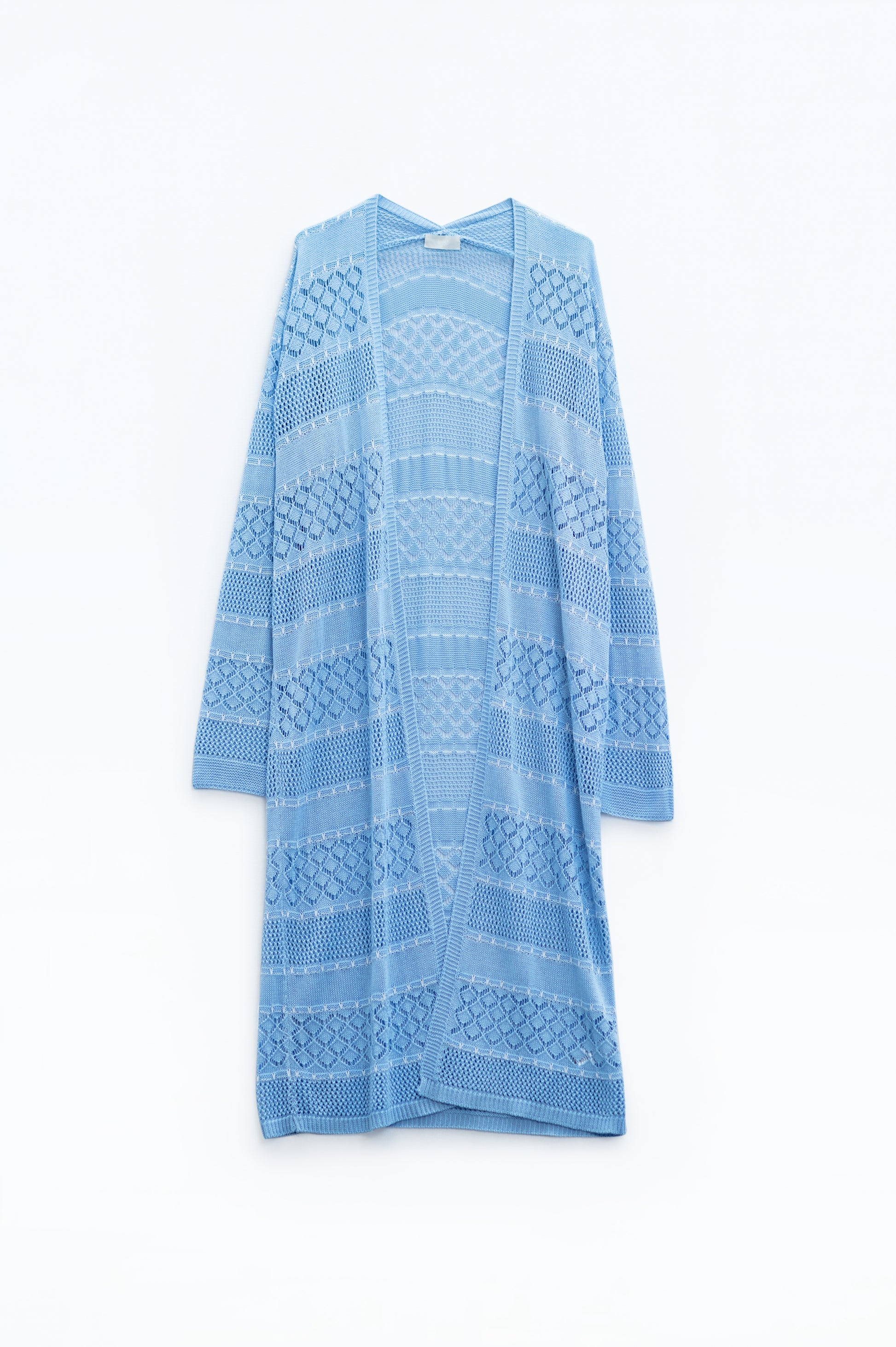 Baby blue crochet maxi cardigan with long sleeves | Just Cool Beans — sweaters | tops