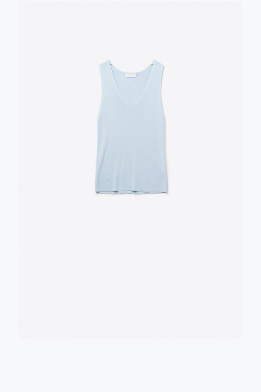 Baby blue sleeveless fine knitted top with v-neck | Just Cool Beans — sweaters | tops