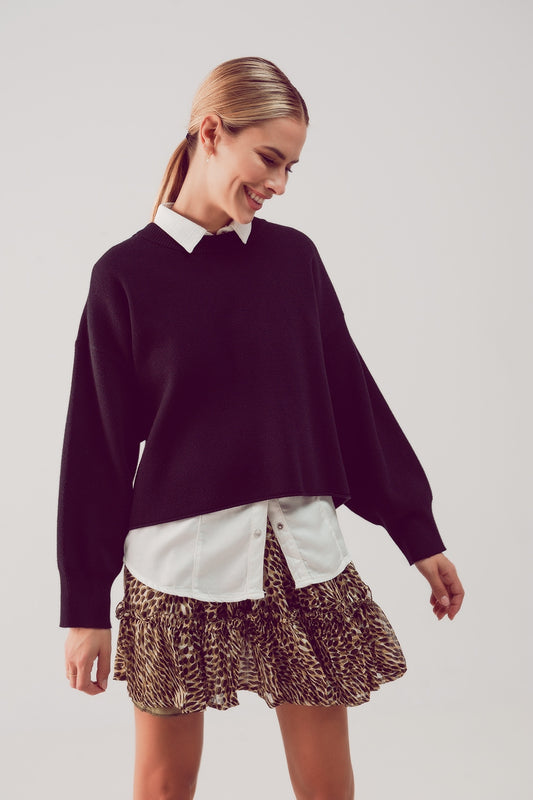 Balloon sleeve knitted jumper in black | Just Cool Beans — sweaters | tops