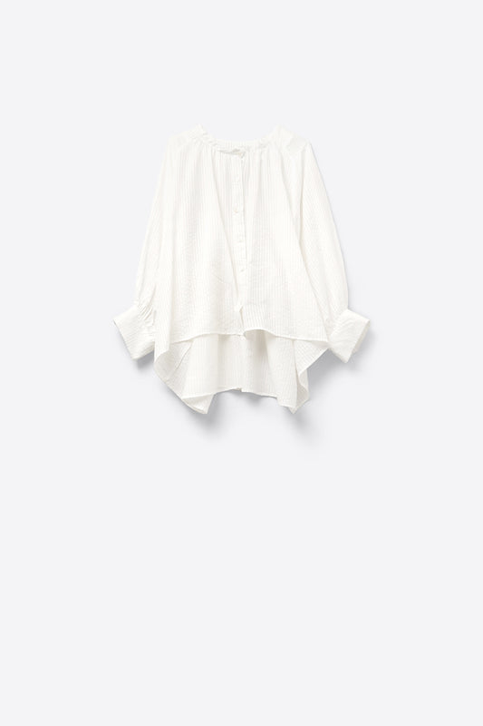 Balloon-sleeve striped blouse in white | Just Cool Beans — shirts | tops