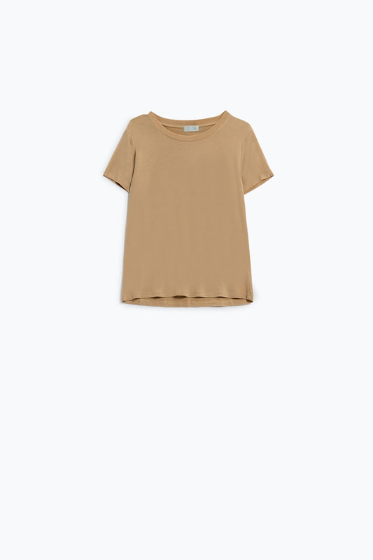 Basic camel crew neck viscose t-shirt | Just Cool Beans — sweaters | tops