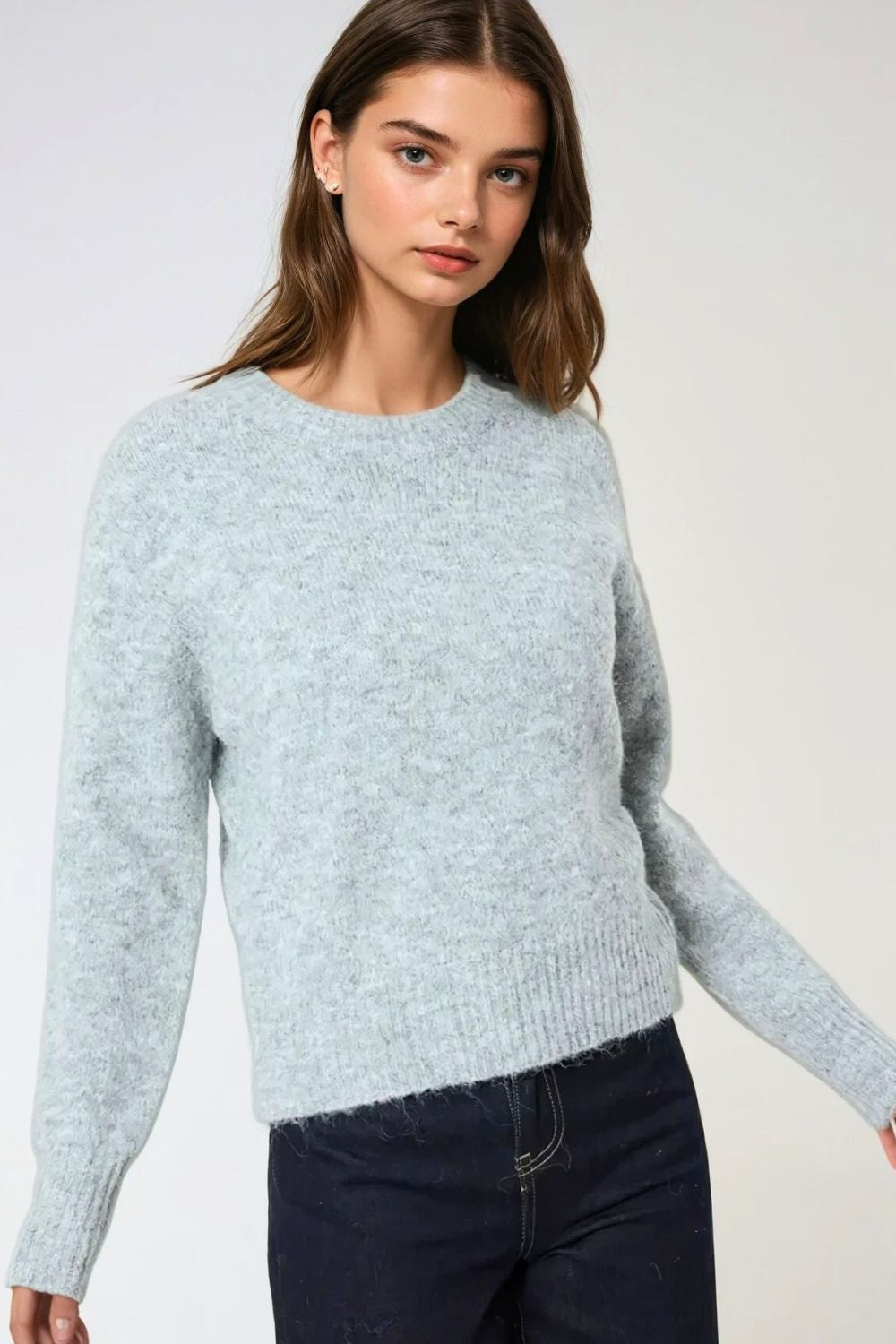 Basic crew neck knitted sweater in grey | Just Cool Beans — sweaters | tops