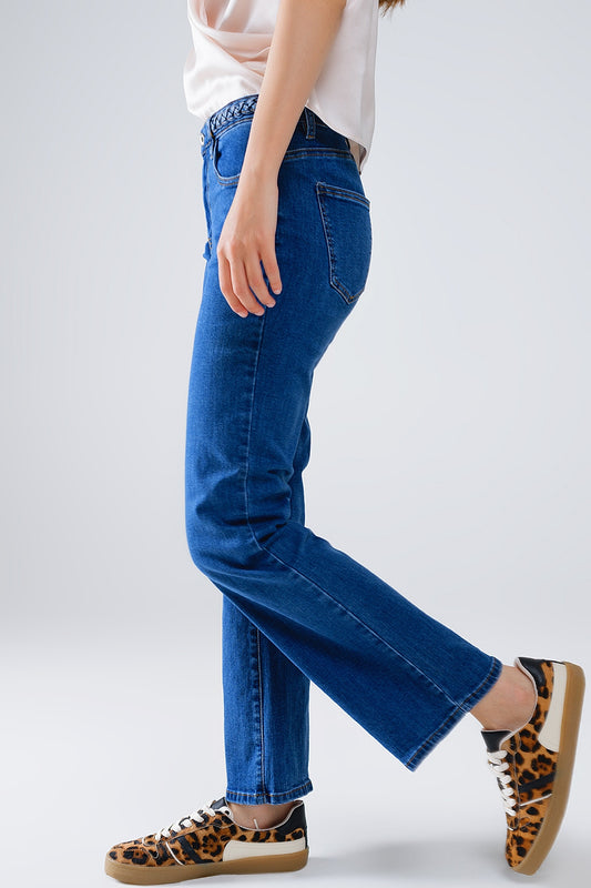 Basic dark blue denim jeans with braid detail at waist | Just Cool Beans — jeans | the denim shop