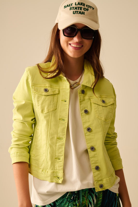 Basic denim elastic jacket with pockets in lime | Just Cool Beans — coats and jackets | jackets