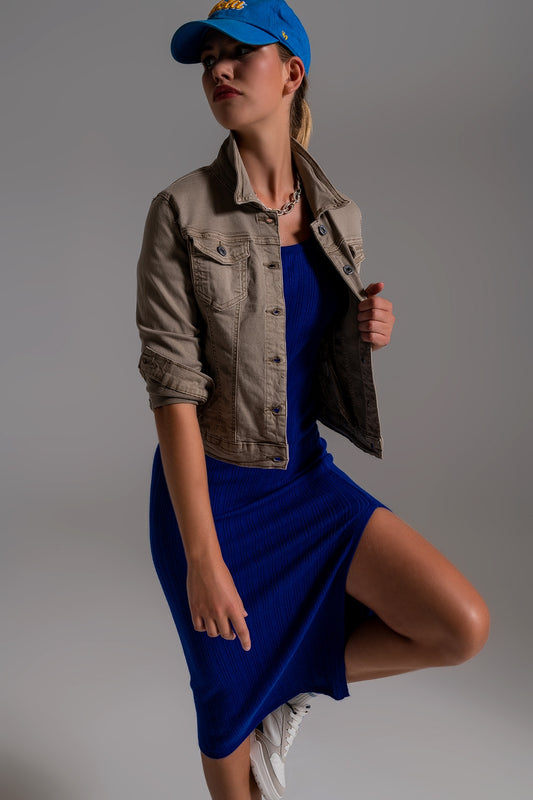 Basic denim jacket with pockets in beige | Just Cool Beans — coats and jackets | jackets