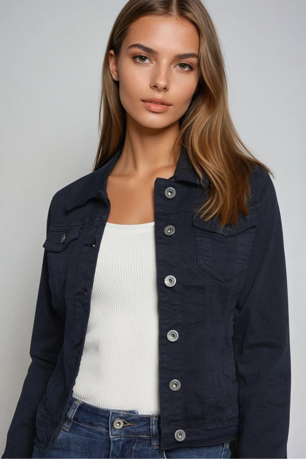 Basic denim jacket with pockets in navy | Just Cool Beans — coats and jackets | jackets