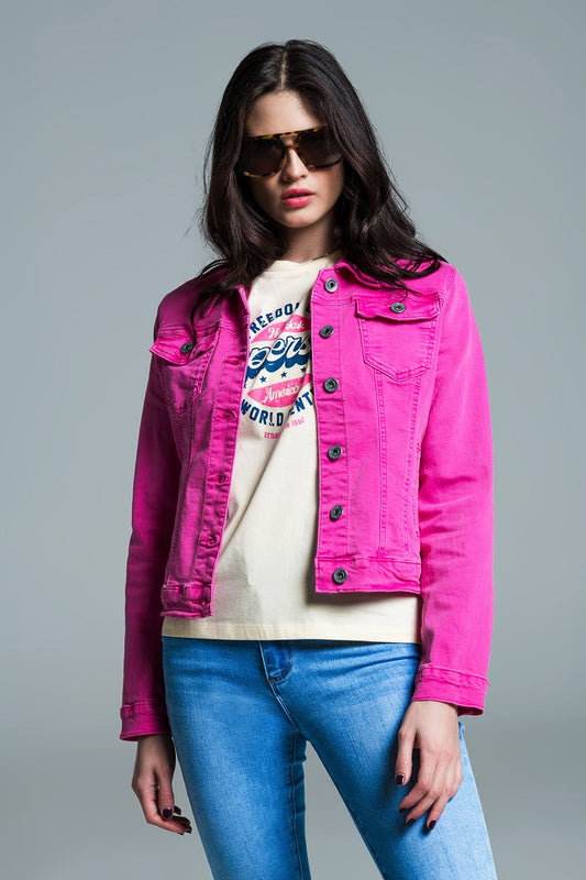 Basic denim jacket with pockets in pink | Just Cool Beans — coats and jackets | jackets