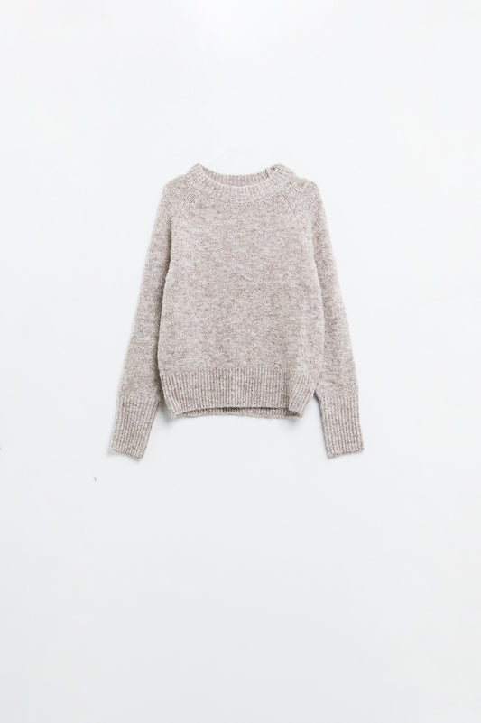 Basic knited crew neck sweater in beige color | Just Cool Beans — sweaters | tops