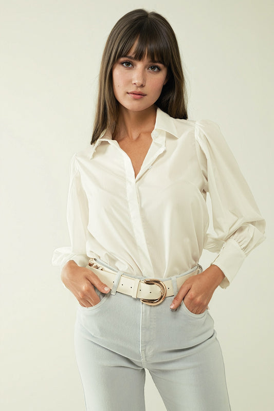 Basic poplin white shirt with balloon long sleeves | Just Cool Beans — shirts | nan