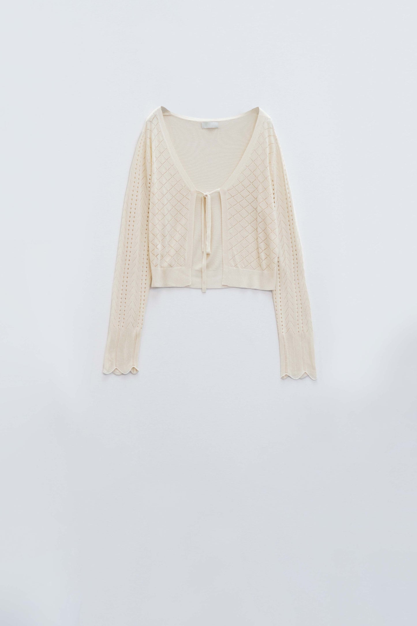 Beige cardigan with argyle print and tie closing | Just Cool Beans — sweaters | tops