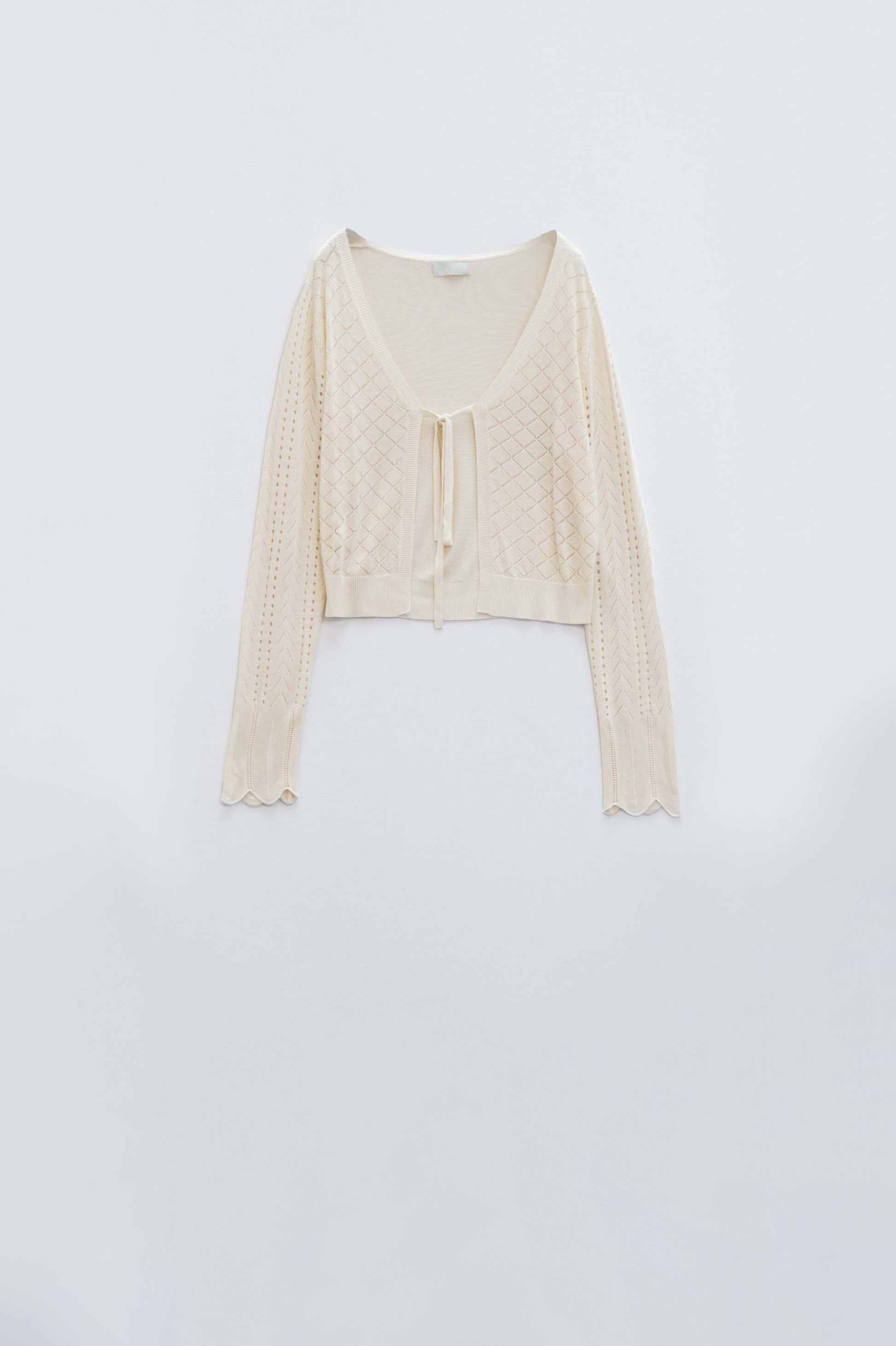 Beige cardigan with argyle print and tie closing | Just Cool Beans — sweaters | tops