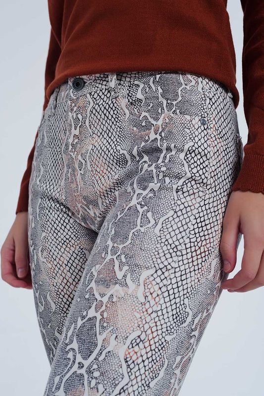 Beige coloured pants with snake print | Just Cool Beans — jeans | bottoms