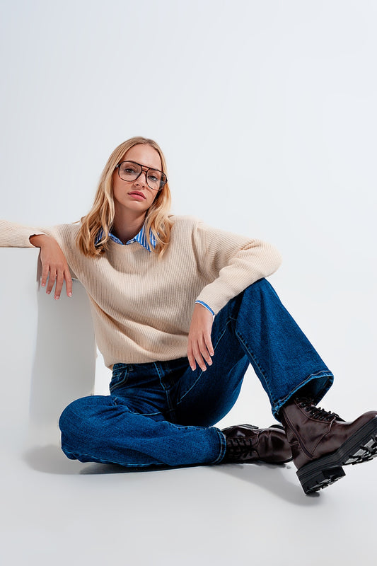 Beige crew neck jumper | Just Cool Beans — sweaters | tops
