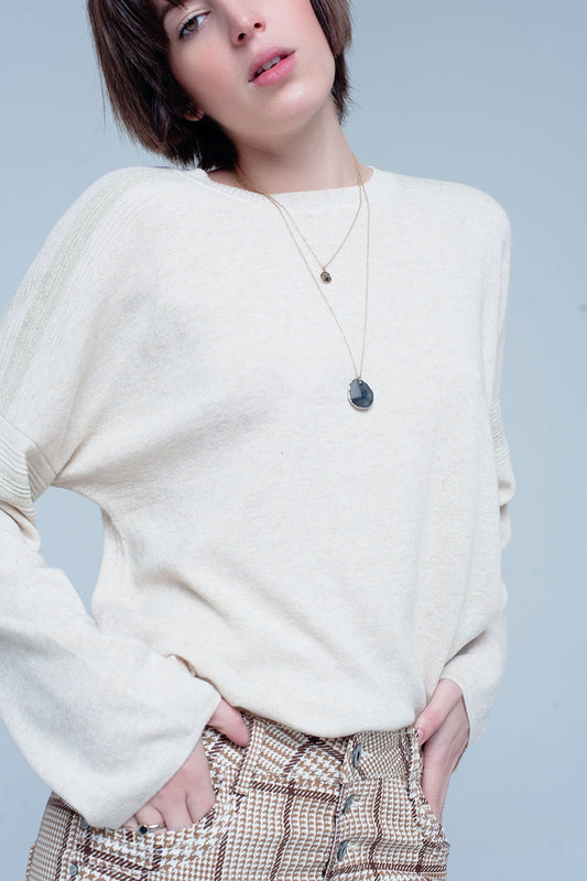 Beige fine knitted sweater with glitter details | Just Cool Beans — sweaters | tops