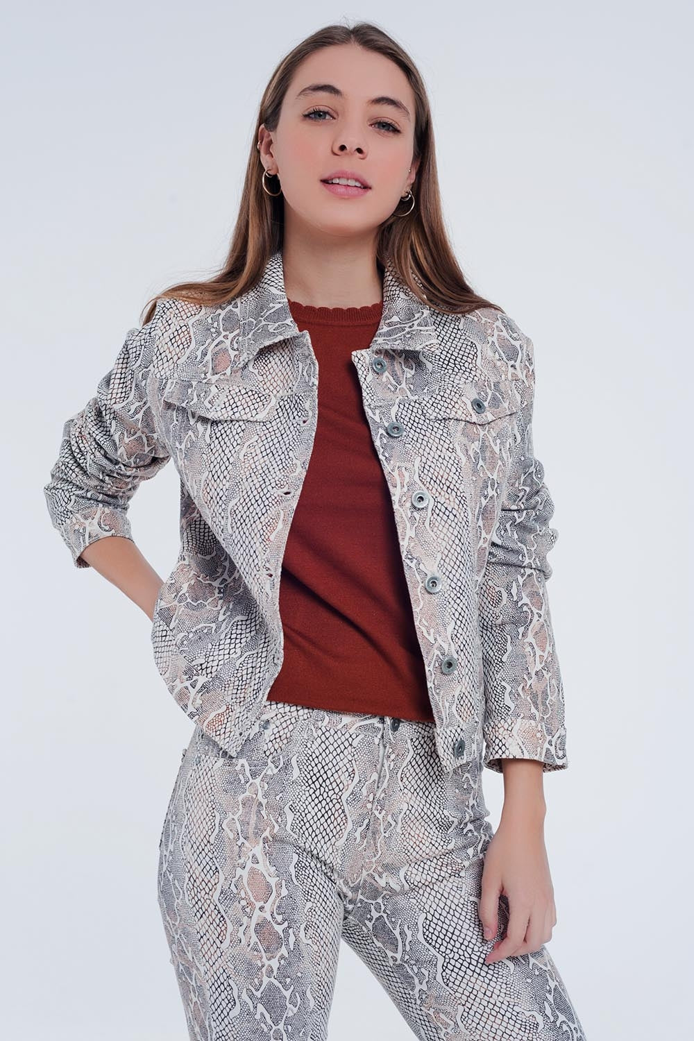 Beige jacket with snake print | Just Cool Beans — coats and jackets | jackets
