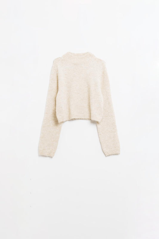 Beige jersey with long sleeves and open back detail | Just Cool Beans — sweaters | tops