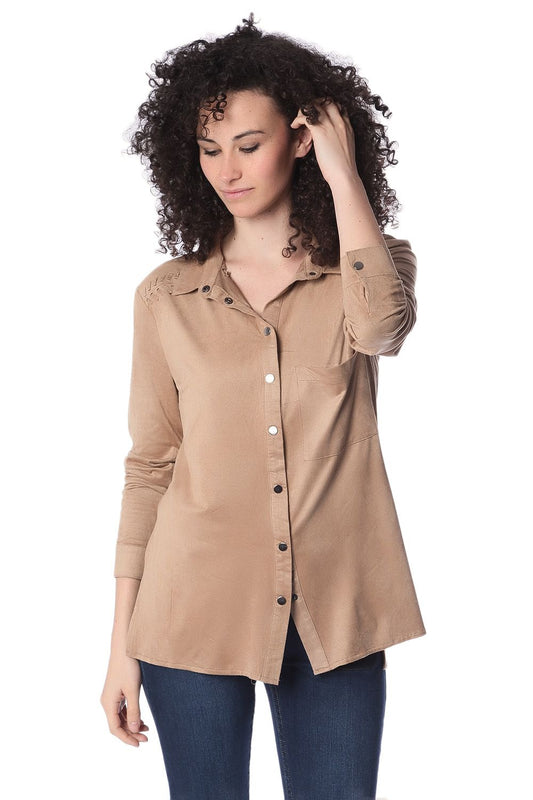 Beige long sleeve shirt with lace up detail | Just Cool Beans — shirts | nan