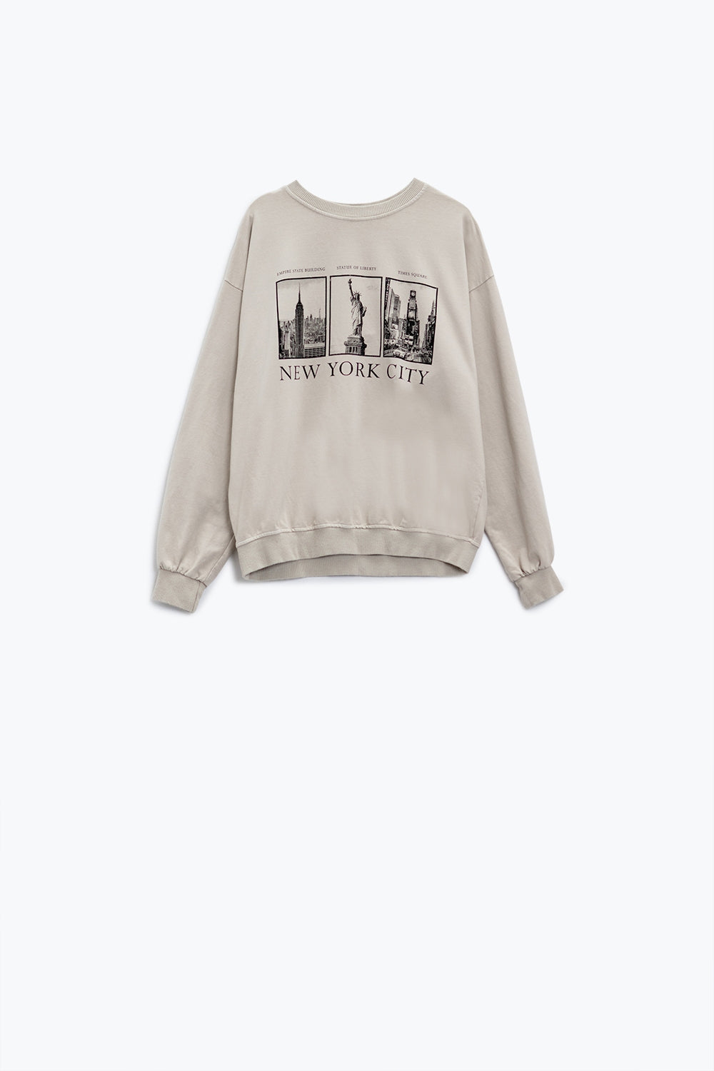 Beige long-sleeved sweatshirt with new york city printed | Just Cool Beans — sweaters | tops