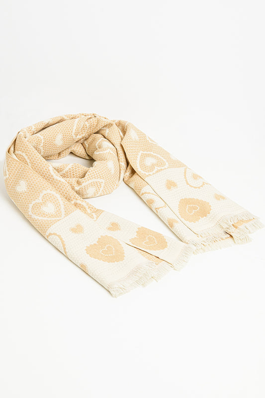 Beige scarf with heart print and golden thread detail | Just Cool Beans