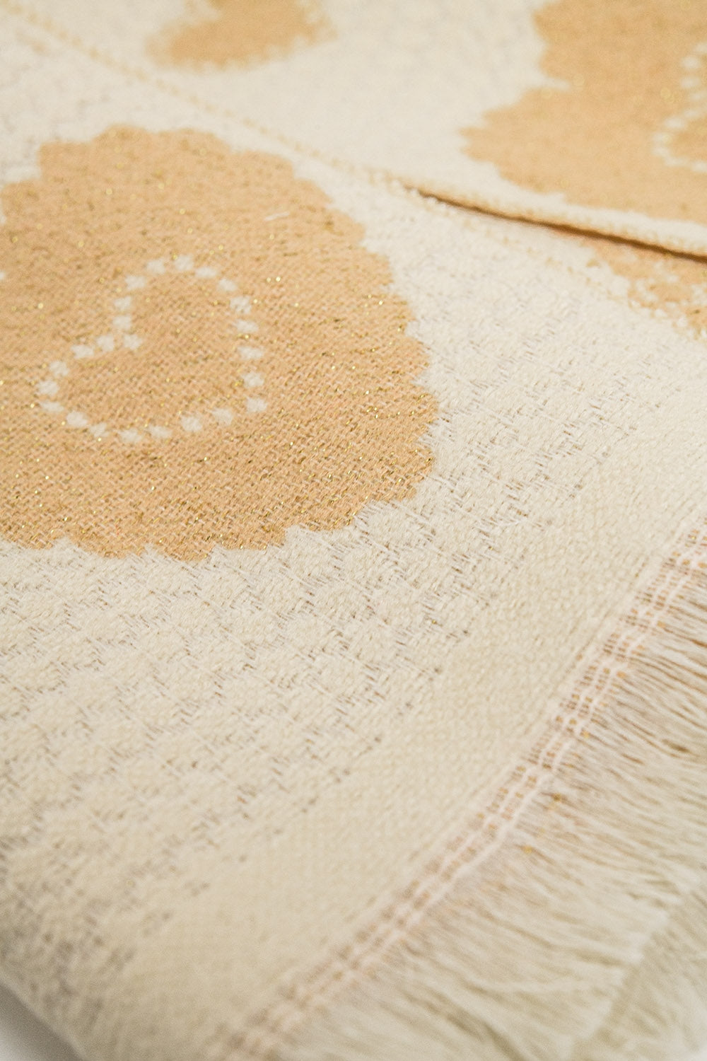 Beige scarf with heart print and golden thread detail | Just Cool Beans