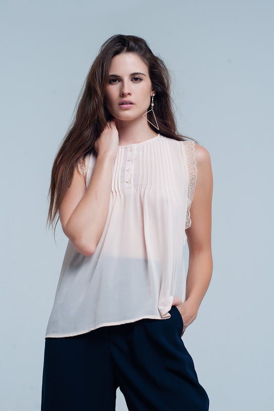 Beige sleeveless top with lace details | Just Cool Beans — shirts | tops