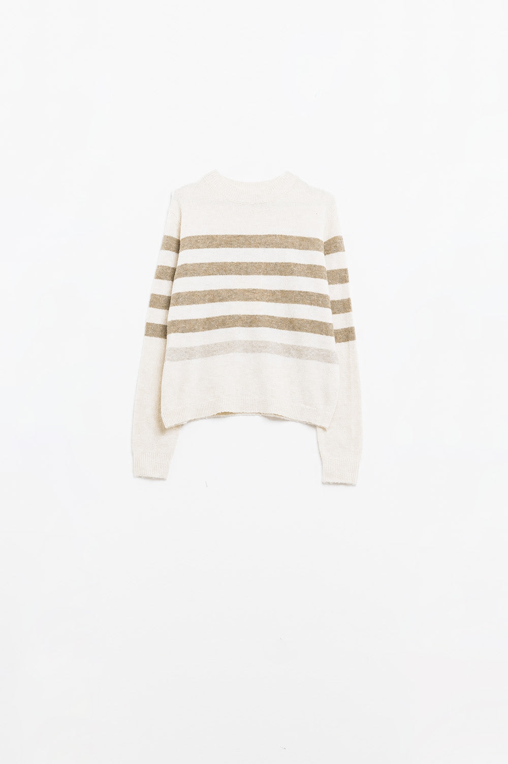 Beige soft knit sweater with camel stripes | Just Cool Beans — sweaters | tops