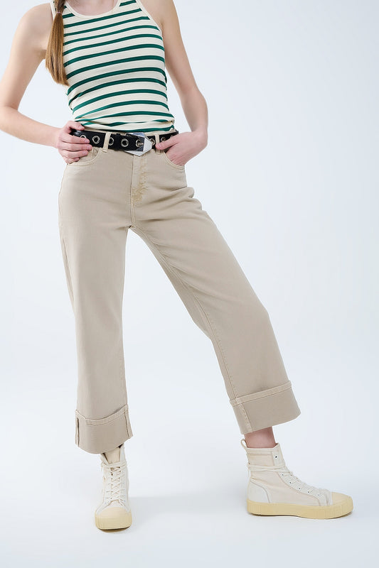 Beige straight leg pants with cropped hem | Just Cool Beans — jeans | bottoms