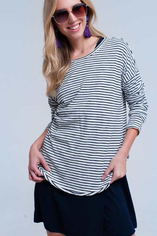 Navy striped asymmetric sweater | Just Cool Beans — sweaters | tops