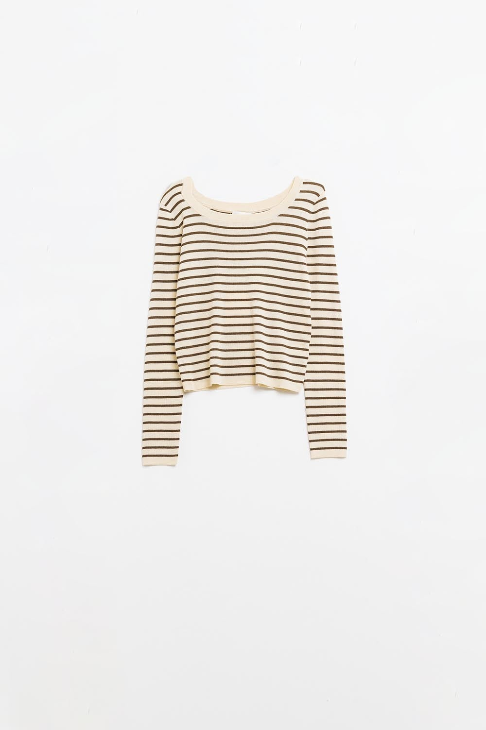 Beige striped fine knit sweater with boat neck | Just Cool Beans — sweaters | tops