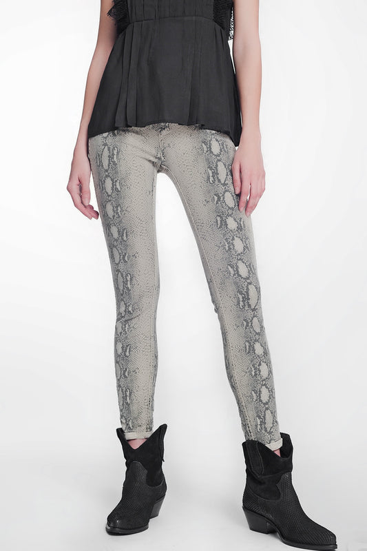 Beige super skinny reversible pants with snake print | Just Cool Beans — jeans | bottoms