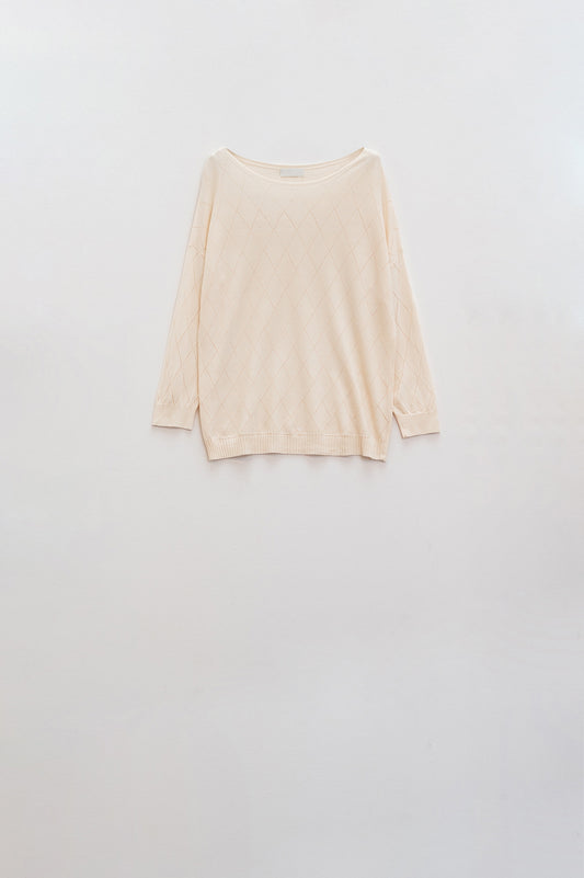 Beige sweater in argyle print with boat neck | Just Cool Beans — sweaters | tops