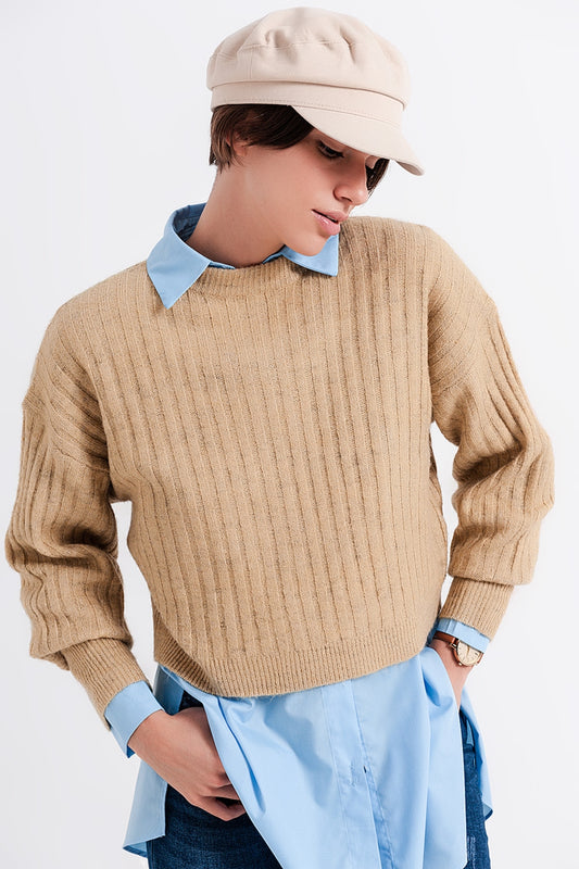 Beige sweater in stripe | Just Cool Beans — sweaters | tops