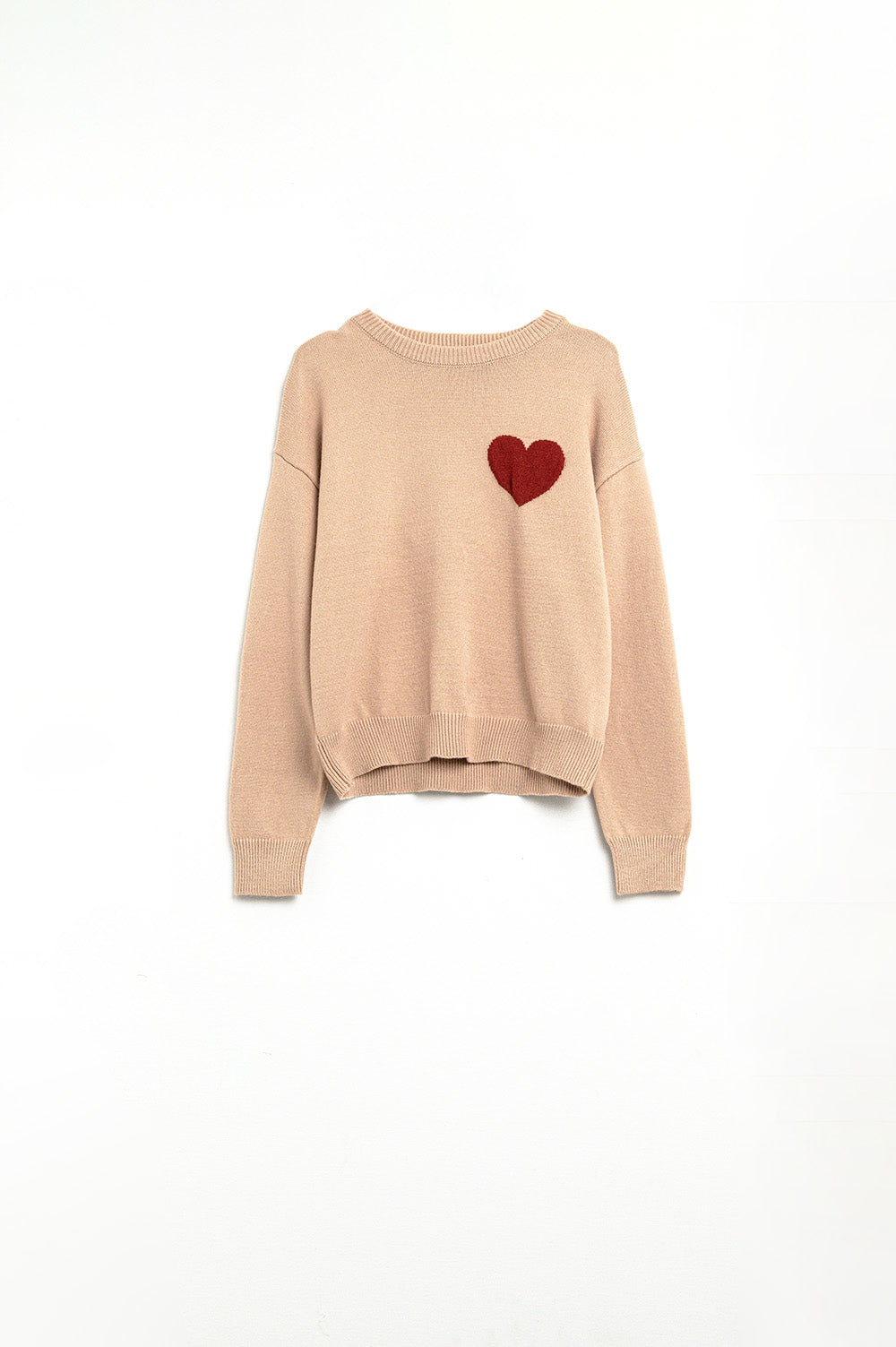 Beige sweater with red heart detail | Just Cool Beans — sweaters | tops